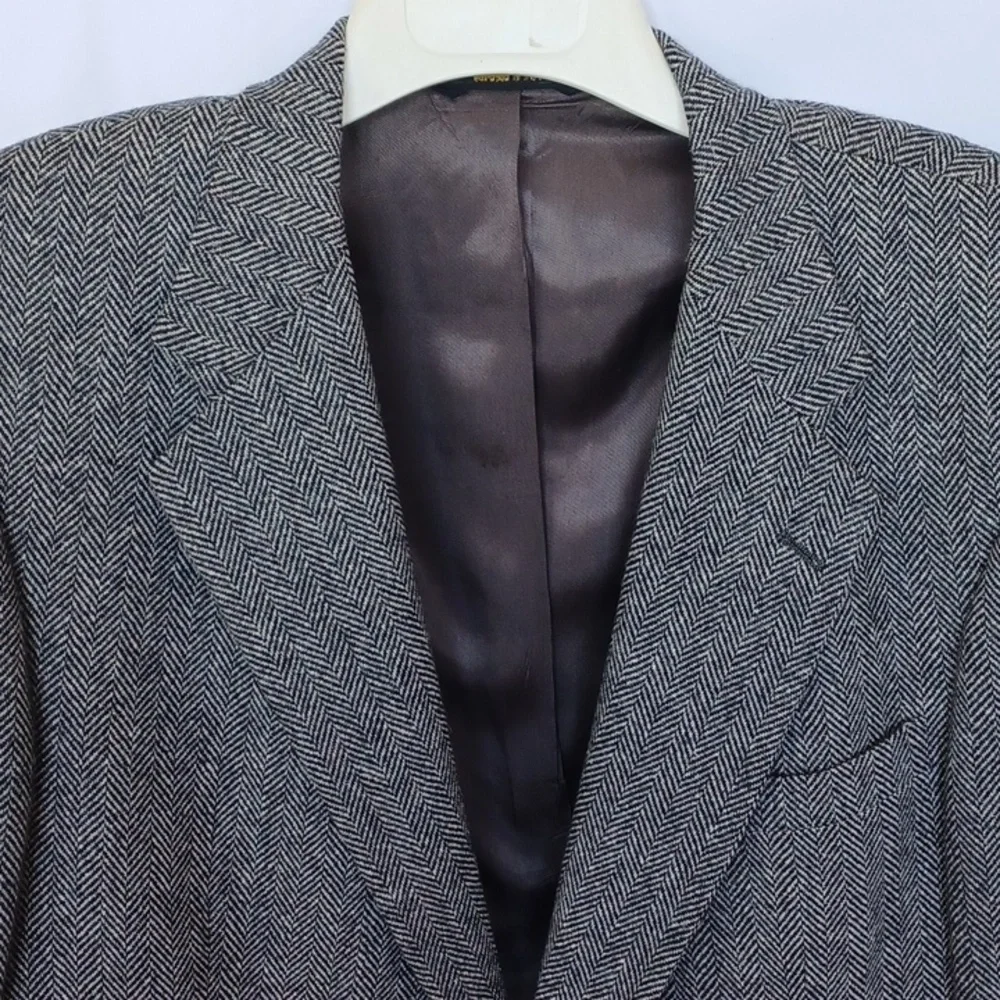Bernard Allen Wool HerringboneSport Coat  black&white, 44L, Union Made In USA
